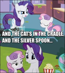 Size: 604x679 | Tagged: safe, edit, edited screencap, screencap, rarity, sweetie belle, pony, unicorn, forever filly, sisterhooves social, cats in the cradle, comparison, harry chapin, image macro, meme, song reference