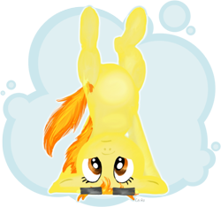 Size: 550x515 | Tagged: safe, artist:cerko, derpibooru import, spitfire, pegasus, pony, female, headstand, mare, two toned mane, wings, yellow coat