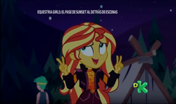 Size: 1516x900 | Tagged: safe, screencap, sunset shimmer, equestria girls, equestria girls series, sunset's backstage pass!, spoiler:eqg series (season 2), air quotes, discovery kids, geode of empathy, magical geodes, night, tent
