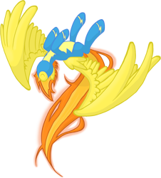 Size: 1380x1528 | Tagged: safe, artist:shiny-pebble, derpibooru import, spitfire, pegasus, pony, female, mare, solo, two toned mane, wings, yellow coat