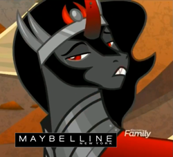 Size: 813x737 | Tagged: safe, derpibooru import, edit, edited screencap, editor:countcoltnackh, screencap, king sombra, pony, unicorn, the beginning of the end, armor, black hair, discovery family logo, exploitable meme, fabulous, hair, hair flip, maybelline (brand), meme