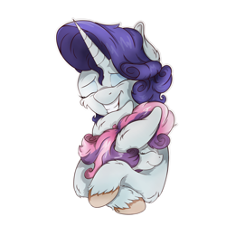 Size: 3072x3072 | Tagged: safe, artist:check3256, rarity, sweetie belle, pony, unicorn, eyes closed, hug, simple background, smiling, transparent background, unshorn fetlocks