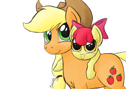 Size: 1653x1169 | Tagged: safe, artist:darkhestur, apple bloom, applejack, earth pony, pony, cute, hug, sisters