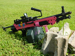 Size: 1024x768 | Tagged: safe, artist:death-seedecho, pinkie pie, airsoft, custom, cutie mark, gun, gunified, irl, m249, machine gun, meta, my little arsenal, photo