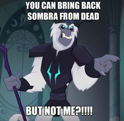 Size: 825x804 | Tagged: safe, derpibooru import, edit, edited screencap, screencap, king sombra, storm king, pony, unicorn, my little pony: the movie, the beginning of the end, caption, image macro, text