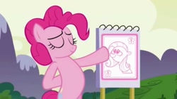 Size: 1280x720 | Tagged: safe, screencap, fluttershy, pinkie pie, earth pony, pegasus, pony, too many pinkie pies, flipchart, fluttershutter