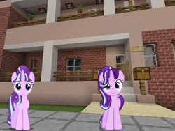 Size: 2048x1536 | Tagged: safe, artist:topsangtheman, artist:xebck, starlight glimmer, pony, unicorn, topsangtheman's minecraft server, house, looking at you, minecraft, self ponidox