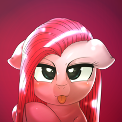 Size: 1000x1000 | Tagged: safe, artist:ushiro no kukan, pinkie pie, earth pony, pony, :3, :p, bedroom eyes, cute, cuteamena, floppy ears, looking at you, pinkamena diane pie, smiling, solo, tongue out