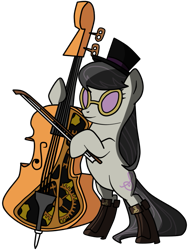 Size: 649x863 | Tagged: safe, artist:filipinoninja95, octavia melody, earth pony, pony, bipedal, bipedal leaning, bow (instrument), cello, cello bow, female, hat, leaning, mare, musical instrument, steampunk, sunglasses, top hat