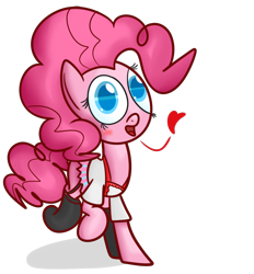 Size: 1280x1377 | Tagged: safe, artist:mr-degration, pinkie pie, earth pony, pony, apron, blushing, clothes, heart, shirt, simple background, skirt, solo, transparent background