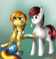 Size: 1280x1345 | Tagged: safe, artist:spittfireart, derpibooru import, spitfire, oc, bandage