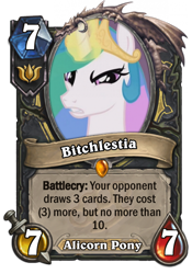 Size: 400x573 | Tagged: safe, screencap, princess celestia, alicorn, pony, bitchlestia, card, hearthstone, meta, solo, warcraft