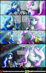 Size: 1024x1639 | Tagged: safe, artist:bonaxor, princess celestia, princess luna, alicorn, pony, comic:corruption, comic, crystal heart, magic, yelling