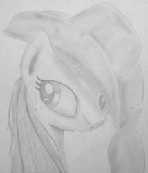 Size: 1024x1194 | Tagged: safe, artist:marmorexx, applejack, earth pony, pony, female, mare, monochrome, traditional art