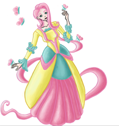 Size: 664x701 | Tagged: safe, artist:waternymphskuld, fluttershy, human, clothes, dress, humanized, solo