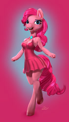 Size: 507x900 | Tagged: safe, artist:runsammya, pinkie pie, anthro, unguligrade anthro, 3d, clothes, dress, hooves, solo