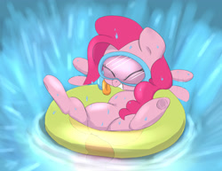 Size: 3881x3000 | Tagged: dead source, safe, artist:dambitail, pinkie pie, earth pony, pony, cute, diapinkes, eyes closed, female, inner tube, mare, motion lines, smiling, snorkel, solo, underhoof, water, wet, wet mane