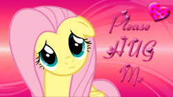 Size: 1920x1080 | Tagged: safe, artist:barrfind, artist:rezhor, fluttershy, pegasus, pony, bronybait, cute, heart, hug request, looking at you, sad, vector, wallpaper