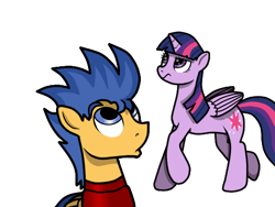 Size: 500x375 | Tagged: safe, artist:flashsentrysartwork, derpibooru import, flash sentry, twilight sparkle, twilight sparkle (alicorn), alicorn, pony, clothes, coat, female, looking up, mare, simple background