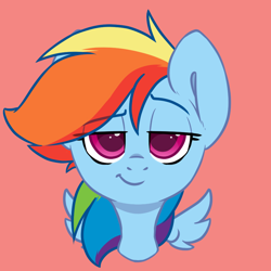 Size: 900x900 | Tagged: safe, artist:spoopygander, derpibooru import, rainbow dash, pegasus, pony, female, looking at you, mare, multicolored hair, smiling, smug, solo, wings