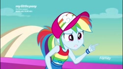 Size: 1136x640 | Tagged: safe, derpibooru import, screencap, rainbow dash, better together, equestria girls, spring breakdown, pointing, sleeveless, worried