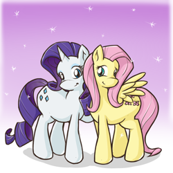 Size: 1000x1000 | Tagged: safe, artist:campus-cats, fluttershy, rarity, pegasus, pony, unicorn, female, flarity, hug, lesbian, shipping