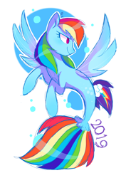 Size: 1240x1754 | Tagged: safe, artist:pinweena30, derpibooru import, rainbow dash, pegasus, pony, seapony (g4), 2019, abstract background, female, fin wings, fins, seaponified, seapony rainbow dash, solo, species swap, water, wave, wings