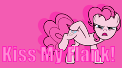 Size: 1024x576 | Tagged: safe, artist:porygon2z, artist:sailortrekkie92, pinkie pie, earth pony, pony, party pooped, butt, female, kiss my ass, kiss my flank, looking at you, mare, plot, pose, solo, vector, wallpaper