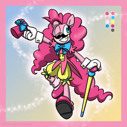Size: 1100x1100 | Tagged: safe, artist:hoshinousagi, pinkie pie, anthro, plantigrade anthro, cane, cute, diapinkes, hat, moustache, solo, sonic boom, sonic the hedgehog (series), sonicified, top hat