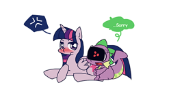 Size: 770x443 | Tagged: safe, artist:panyang-panyang, derpibooru import, spike, twilight sparkle, twilight sparkle (alicorn), alicorn, dragon, pony, cross-popping veins, female, mare, tumblr:spike-in-weirdworld