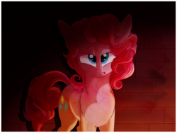 Size: 8000x6000 | Tagged: safe, artist:elskafox, pinkie pie, earth pony, pony, absurd resolution, brick wall, dark, looking at you, nervous, solo