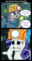 Size: 1000x1846 | Tagged: safe, artist:sonikku001, maud pie, rarity, pony, unicorn, rock solid friendship, comic, filthy casual, helmet, mining helmet, squishy cheeks