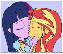 Size: 2527x2167 | Tagged: safe, artist:eagc7, sunset shimmer, twilight sparkle, twilight sparkle (alicorn), alicorn, equestria girls, clothes, duo, eyes closed, female, kissing, ko-fi, lesbian, patreon, shipping, sunsetsparkle