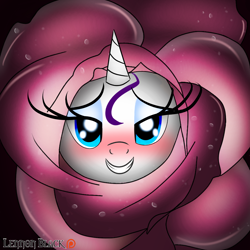 Size: 1100x1100 | Tagged: safe, artist:lennonblack, rarity, pony, unicorn, forever filly, blushing, flower costume, flowerity, lidded eyes, smiling, solo