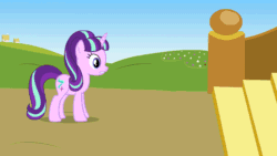 Size: 1280x720 | Tagged: safe, artist:ursamanner, starlight glimmer, twilight sparkle, twilight sparkle (alicorn), alicorn, pony, unicorn, angry, animated, broom, eye twitch, female, flower, flower field, gif, happy, house, levitation, magic, mare, poppy, s5 starlight, show accurate, smiling, stairs, surprised, telekinesis, trotting, twilight's castle