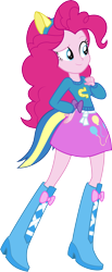 Size: 3449x8368 | Tagged: safe, artist:masem, pinkie pie, equestria girls, equestria girls (movie), .ai available, absurd resolution, balloon, boots, canterlot high, clothes, fake tail, helping twilight win the crown, high heel boots, long hair, pony ears, school spirit, simple background, skirt, solo, transparent background, vector, wondercolts