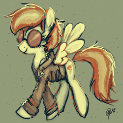 Size: 1447x1447 | Tagged: safe, artist:uber-tastee, derpibooru import, spitfire, pegasus, pony, clothes, female, hippie, mare, necklace, peace symbol, solo, sunglasses