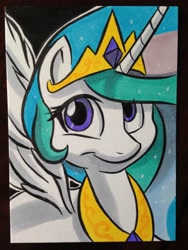 Size: 2448x3264 | Tagged: safe, artist:joshuadraws, princess celestia, alicorn, pony, female, horn, mare, multicolored mane, solo, traditional art, white coat