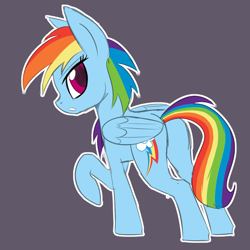 Size: 800x800 | Tagged: safe, artist:casualcolt, derpibooru import, rainbow dash, pegasus, pony, backwards cutie mark, colored sketch, female, full body, mare, raised hoof, simple background, solo