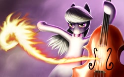 Size: 1680x1050 | Tagged: safe, artist:rautakoura, octavia melody, earth pony, pony, bipedal, cello, fire, musical instrument, solo