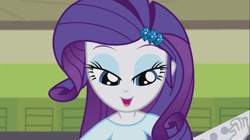 Size: 1100x618 | Tagged: safe, screencap, rarity, equestria girls, player piano, rainbow rocks, lidded eyes, lockers, solo