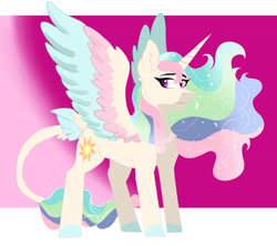 Size: 4500x4000 | Tagged: safe, artist:scarletskitty12, princess celestia, alicorn, classical unicorn, pony, colored wings, colored wingtips, leonine tail, multicolored wings, solo, tail feathers
