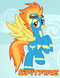 Size: 1700x2200 | Tagged: safe, artist:xain-russell, derpibooru import, spitfire, pegasus, pony, female, mare, solo, two toned mane, wings, yellow coat