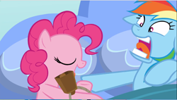 Size: 1130x642 | Tagged: safe, derpibooru import, screencap, pinkie pie, rainbow dash, earth pony, pegasus, pony, secrets and pies, bell, cowbell, eyes closed, faic, female, mare, open mouth, rainbow dash is best facemaker