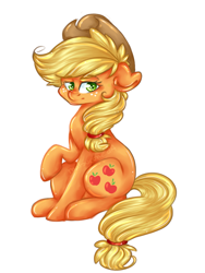 Size: 600x800 | Tagged: safe, artist:hawk9mm, artist:matsucone, applejack, earth pony, pony, floppy ears, sitting, solo