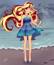 Size: 2488x3000 | Tagged: safe, artist:xjenn9, sunset shimmer, equestria girls, beach, clothes, dress, solo