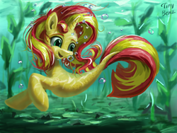 Size: 2048x1536 | Tagged: safe, artist:tinybenz, sunset shimmer, seapony (g4), cute, female, not fiery shimmer, seaponified, seapony sunset, shimmerbetes, solo, species swap, underwater