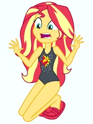 Size: 1536x2048 | Tagged: safe, artist:draymanor57, derpibooru exclusive, sunset shimmer, better together, equestria girls, clothes, heel pop, one-piece swimsuit, slippers, solo, swimsuit, swimsuit edit, vector