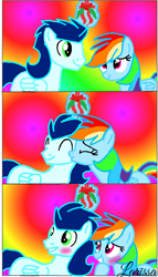 Size: 720x1259 | Tagged: safe, artist:mlplary6, derpibooru import, rainbow dash, soarin', pegasus, pony, blushing, female, holly, holly mistaken for mistletoe, kiss on the cheek, kissing, male, neon colors, safety goggles, shipping, soarindash, straight