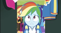 Size: 1478x810 | Tagged: safe, screencap, rainbow dash, rarity, sunset shimmer, better together, choose your own ending, equestria girls, sock it to me, lockers